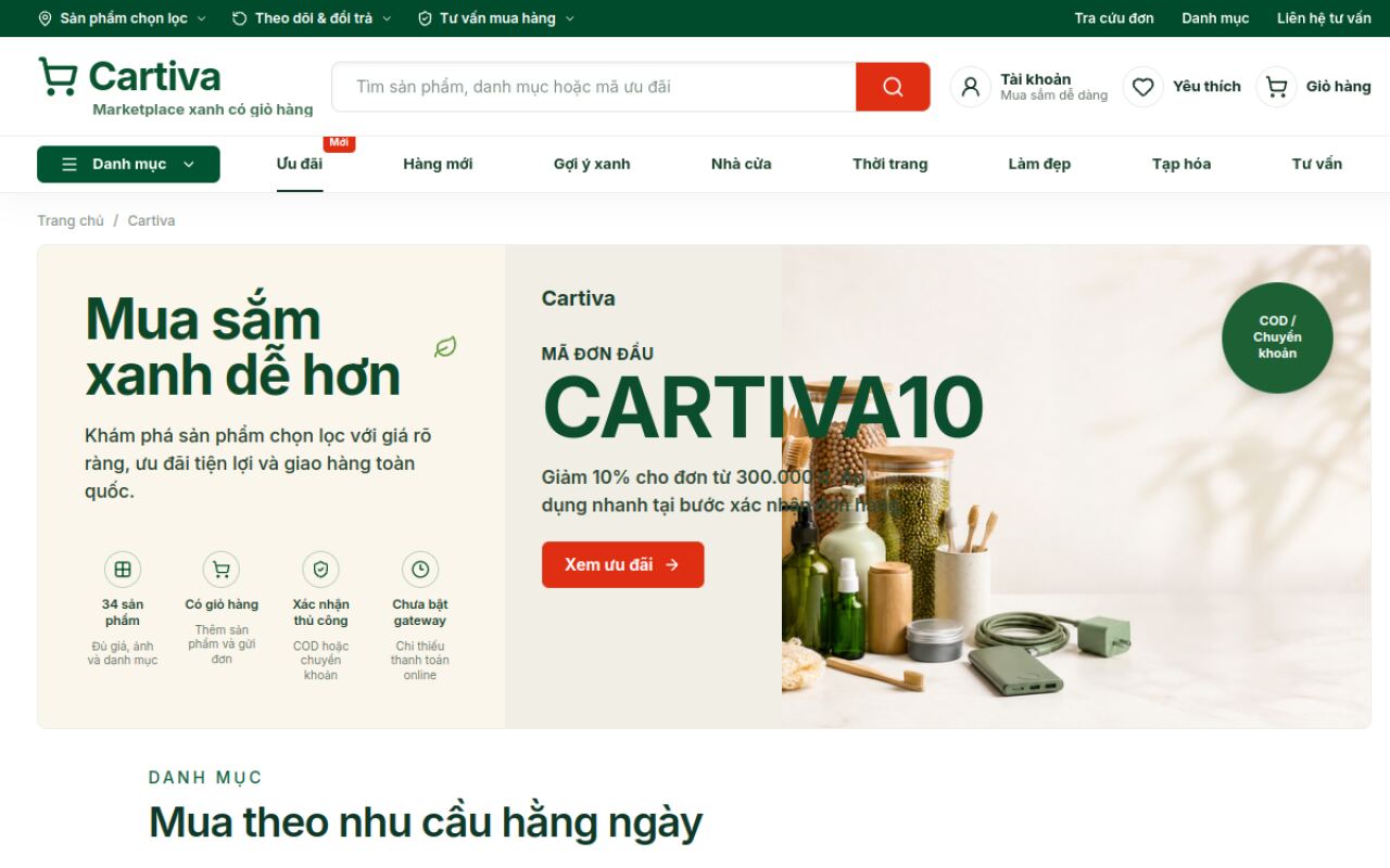 Giao diện Cartiva Marketplace