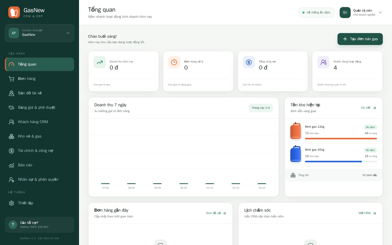 Giao diện Gas Sales CRM