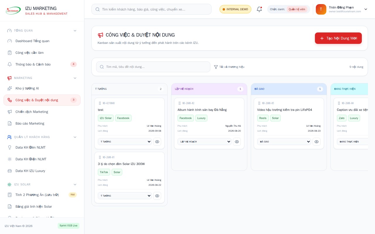 Giao diện IZU CRM