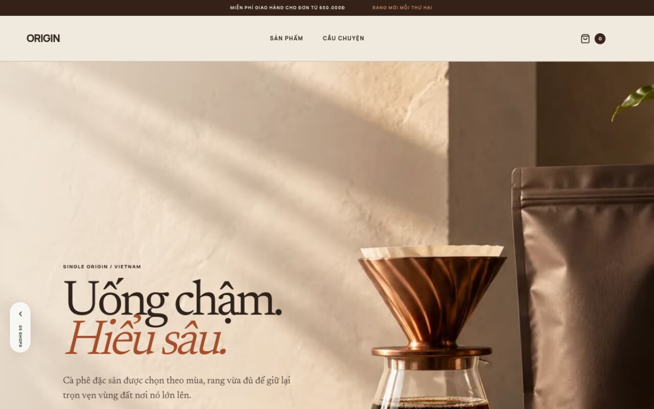 Giao diện website ORIGIN Coffee