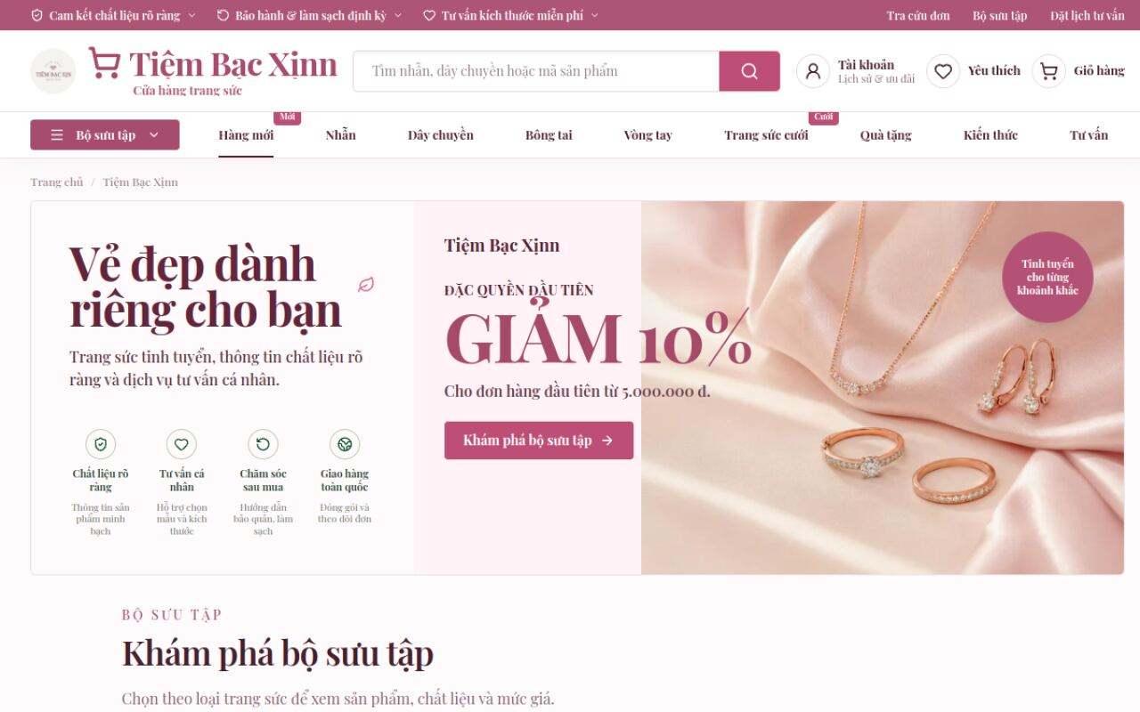 Website bán hàng trang sức Tiệm Bạc Xịnn